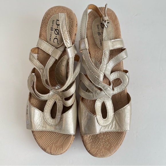 B.O.C. Gold Jayna Cork Wedge Platform Leather Sandals Boho Sz 8 - Picture 4 of 9